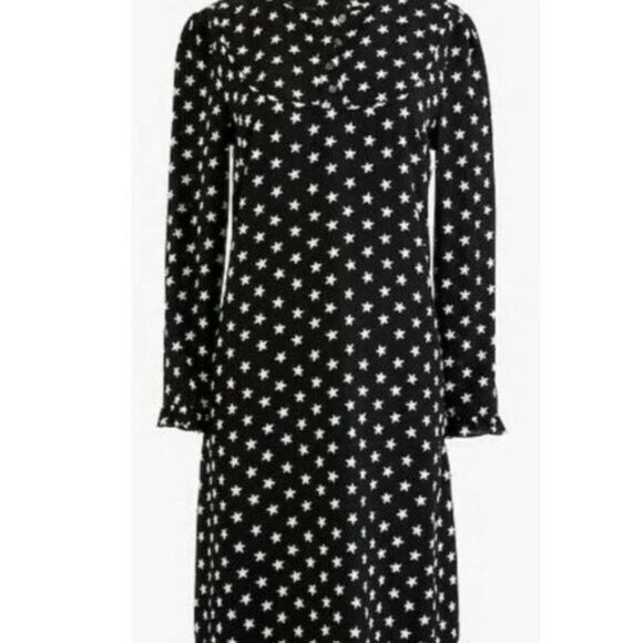 J.Crew Collection Star Print Casual Dress Silk Cocktail Long Sleeve H0085 SZ 8 M - Picture 1 of 15